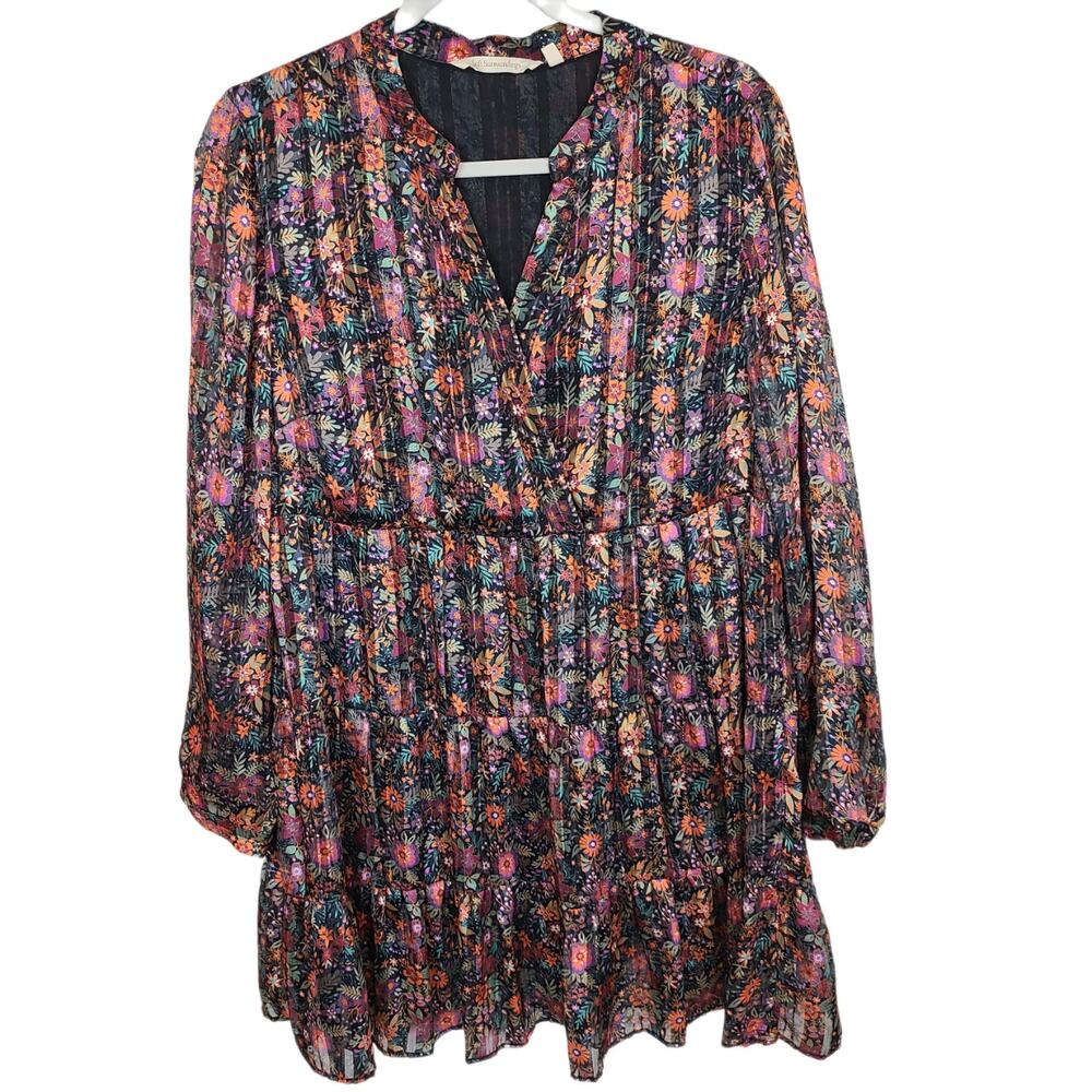 Soft Surroundings Top Tunic Top Women M Castille Floral Blouse Long Sleeve Top